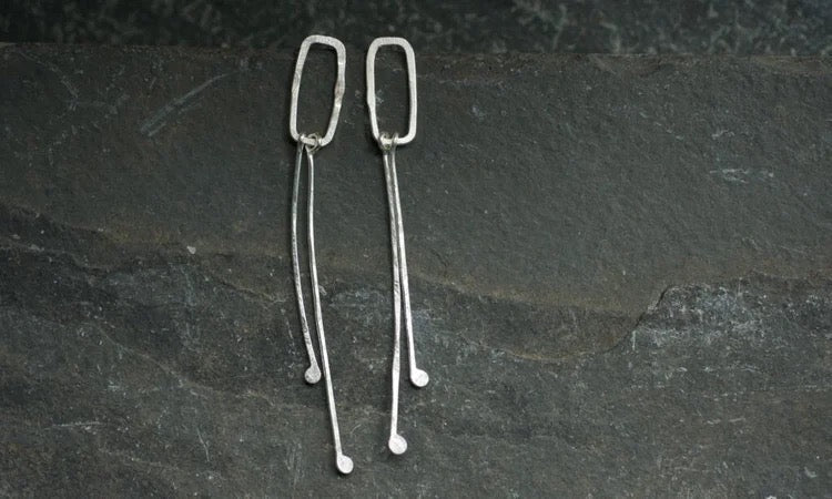 Small Rectangle Double Drop Stud Earrings-Lucy Spink-Beside The Wave