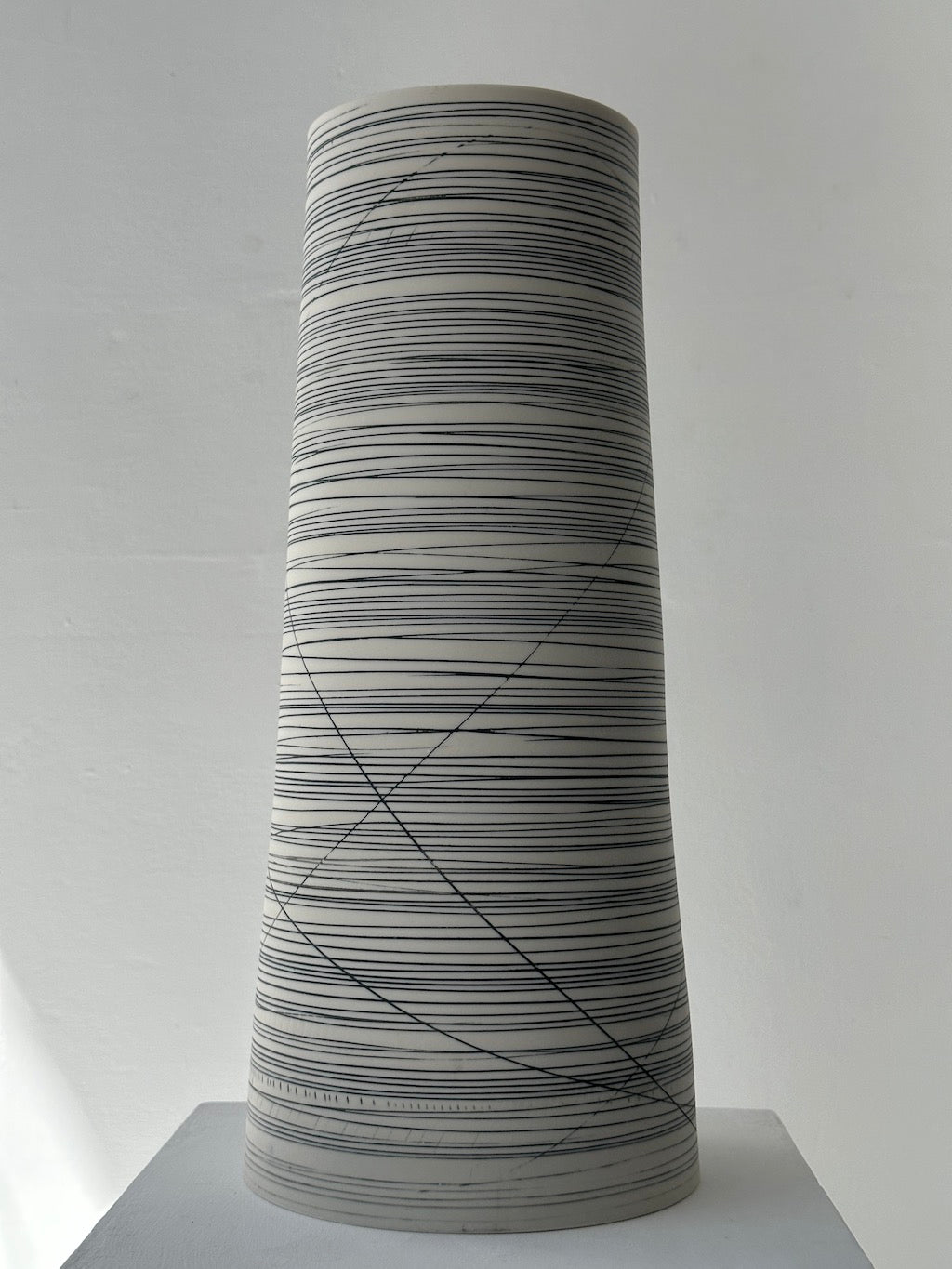 Tall Cylinder Vase, Black Lines - Ali Tomlin - Beside The Wave