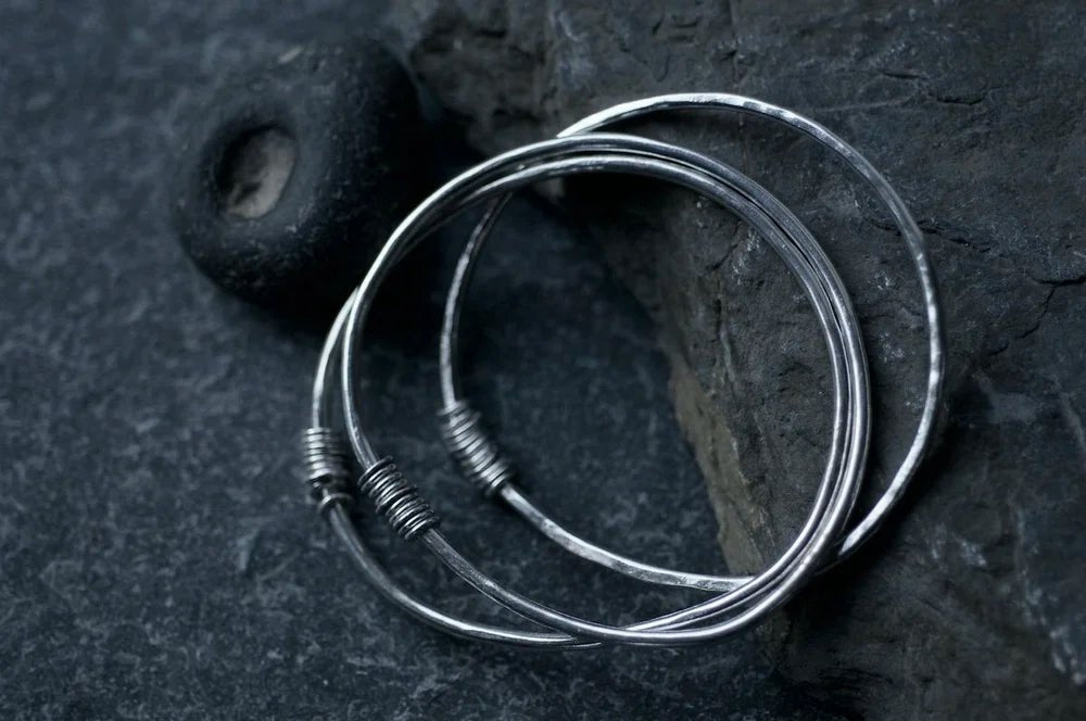 Textured silver bangle with circles - Lucy Spink - Beside The Wave