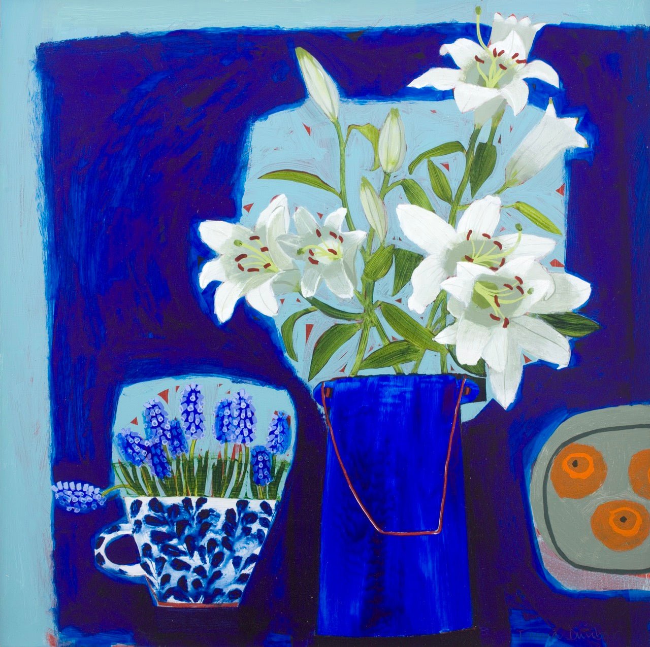 White Lillies, Grape Hyathinth & Clementines-Emma Dunbar-Beside The Wave