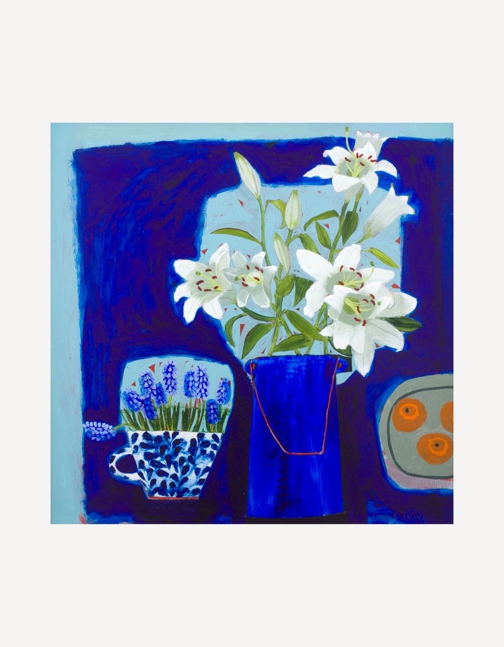White Lillies, Grape Hyathinth & Clementines-Emma Dunbar-Beside The Wave